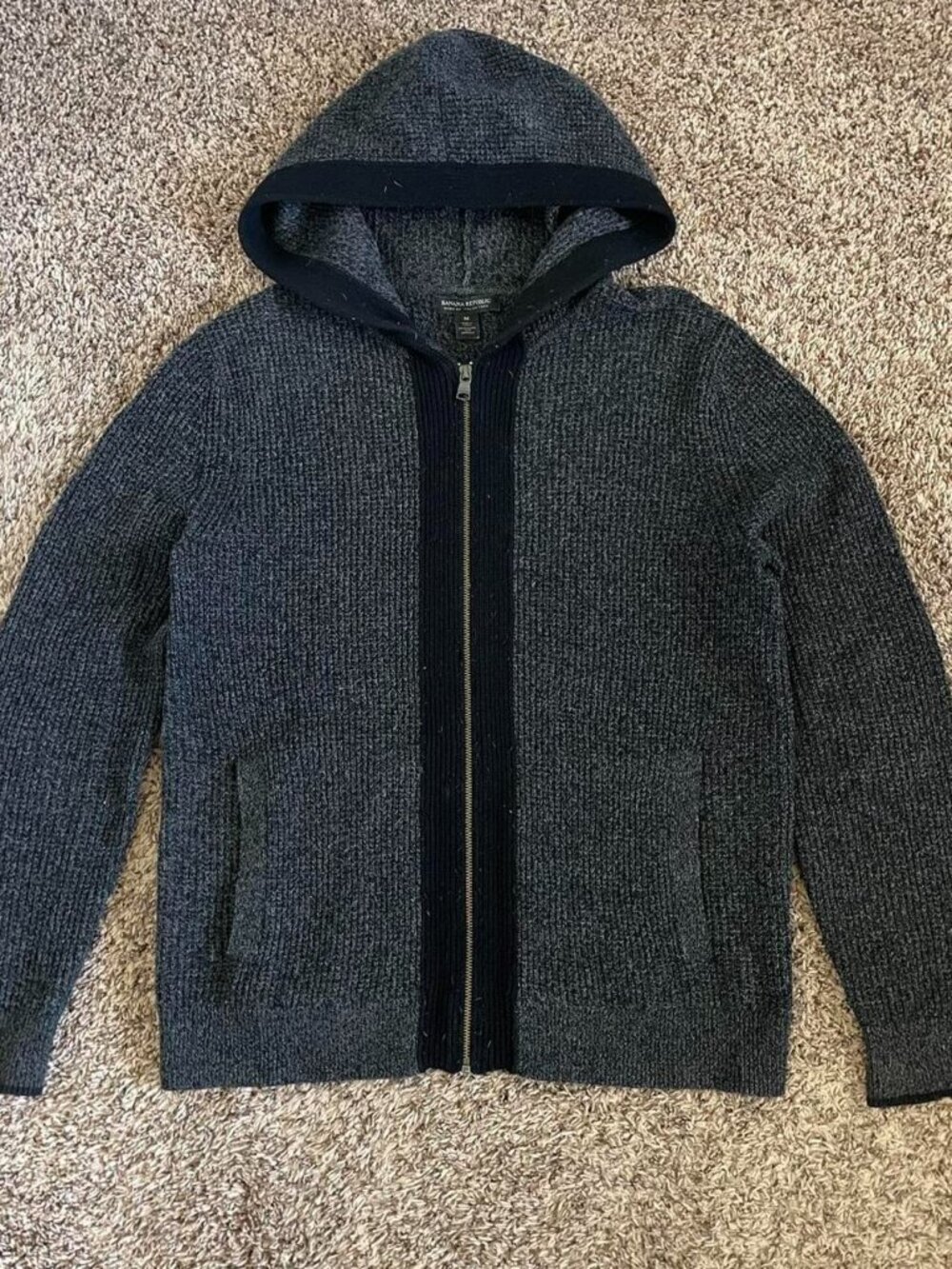 Banana Republic Zip-Up Hoodie Grey Black Medium Preppy Casual Loungewear